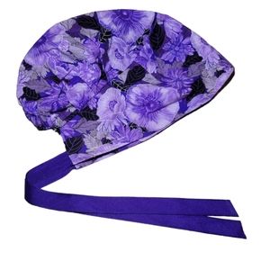 Kim Kaps Scrub Cap Hat Purple Floral Ribbon Surgical Hat